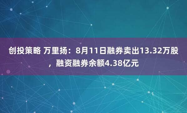 创投策略 万里扬：8月11日融券卖出13.32万股，融资融券余额4.38亿元